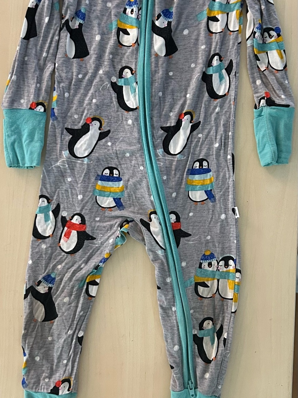 Little Sleepies Penguin Party Zippie Gray/Turquoise